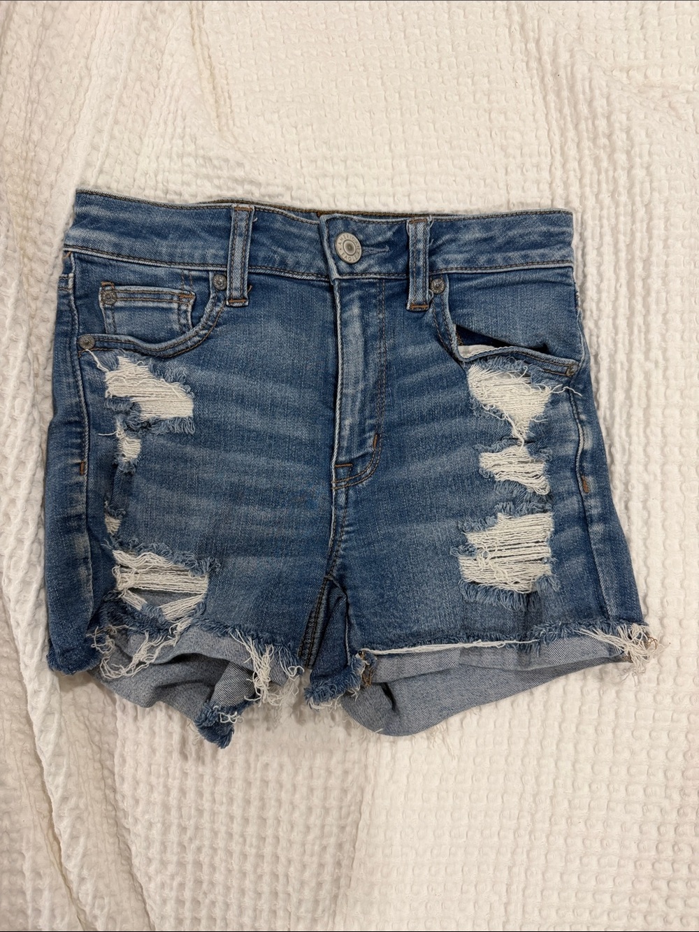 American Eagle Outfitters Distressed Blue Denim Shorts
